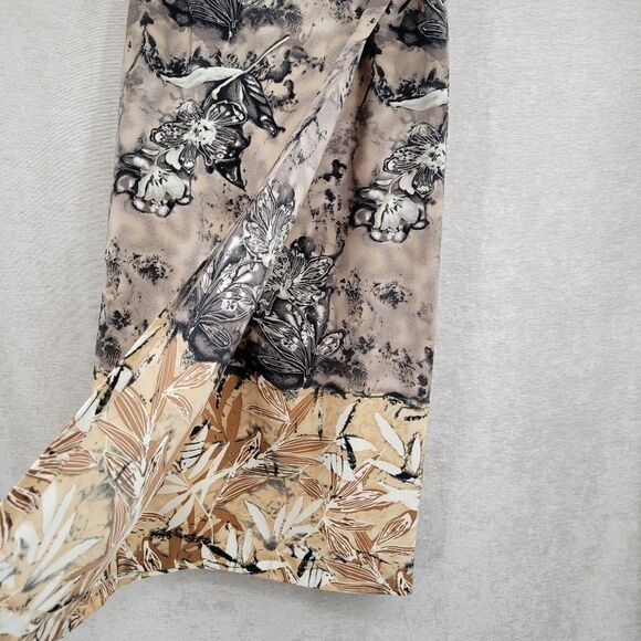 Giorgio Fiorlini Vtg Wrap Style Taupe Tan Gray Neutral Tropical Floral Plus Size - Picture 2 of 8